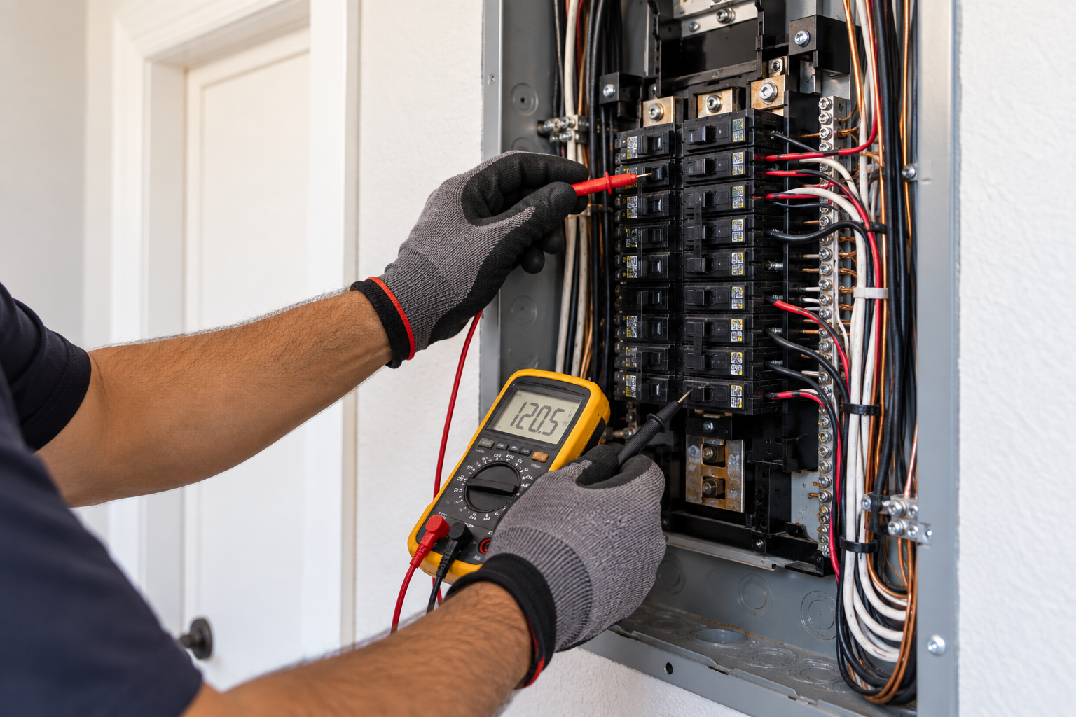 Generated illustration of electrical troubleshooting with a multimeter